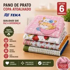 Kit 6 Pano de Prato Copa Atoalhados Teka 100% Algodão