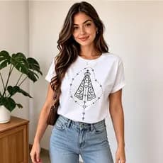 Camisa Feminina Terço Nossa Senhora Religiosa Delicada Estilosa Moda Catolica