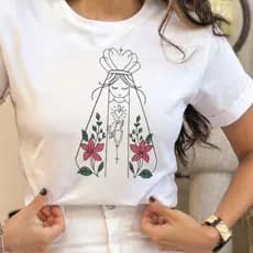 Camiseta Nossa Senhora Aparecida Feminina Religiosa Católica Estampada Casual 100% Algodão