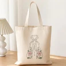Ecobag Artesanal Religiosa 30x30 | Santa Ilustrada à Mão | Bolsa Sacola Feminina em Algodão Cru