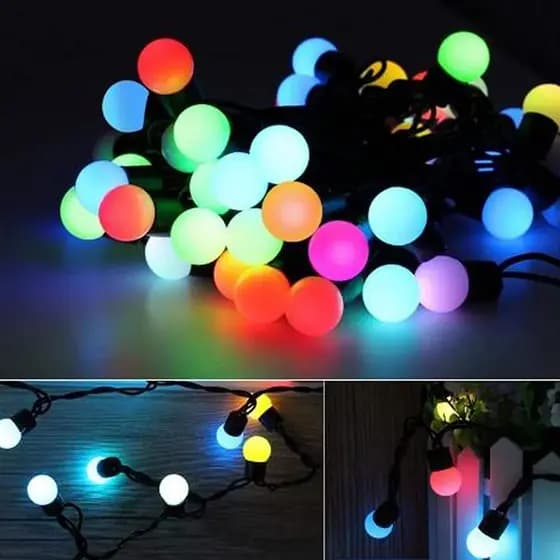 Cordão de Luzes 50 LEDs Globo Leitoso RGB Colorido 127v Decoração Pisca Natal Festa