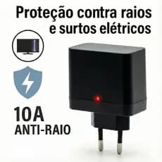 Protetor De Raio Tomada DPS 10A Anti Surto Bivolt 2 Pinos Geladeira TV PC Garantia 12 meses