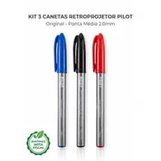 Kit 3 Caneta Retroprojetor Pilot Ponta Média 2.0mm Original + NF