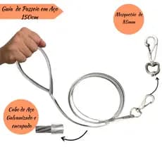 Guia de Passeio 150cm em Aço Galvanizado Revestido Pet Walking Guide - Caes Cachorros em Geral