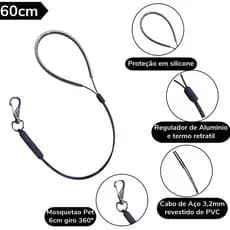 Kit 3 Guias de Contenção Black Pet Groomer Veterinario Banho e Tosa Caes - 60cm