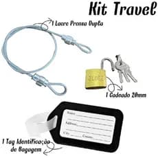 Kit Travel  1 Lacre de Mala em Aço 35cm  + 1 Cadeado 20mm + 1 Tag Identifica