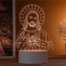 Luminária LED 3D de Mesa / Luz Noturna Presente Criativo / Decoração - Sagrado Coração de Jesus
