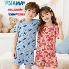 Pijama Infantil Conjunto 100% Algodão Menino e Menina Manga Curta e Short