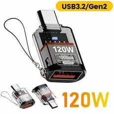 Adaptador Tipo C para USB 3.2 OTG, 10Gbps, Carregamento Rápido 120W Conversor Macho USB-C para USB A
