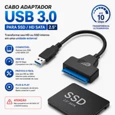 Cabo Adaptador SATA para USB 3.0 Leitor de SSD e HD 2.5 Pol Conversor Alta Velocidade para PC Notebook HD Externo PC