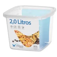 Pote Quadrado Alto 2 Litros Plástico Mantimentos Cozinha Casa Linha Volare Rischioto Transparente