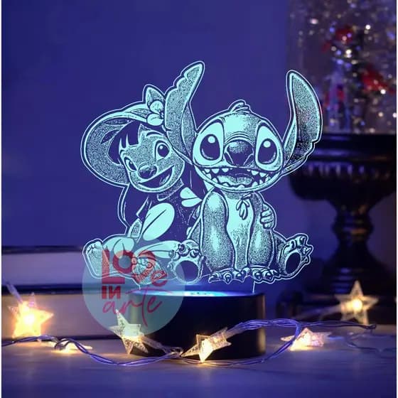 Luminária LED 7 cores RGB Lilo Stitch Ohana - Decoração, Iluminação, abajur, Quarto criança
