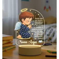 Luminária Uv Colorido Oração Santo Anjo, Presente Decoração Quarto Abajur, Aniversário, Batizado Criança, Chá de Bebê