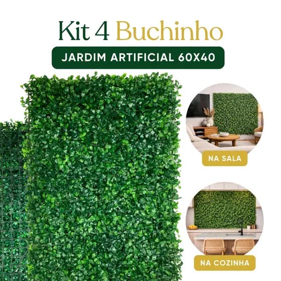 4 Placas Jardim Artificial Vertical Buchinho 60x40 | Painel Parede Verde