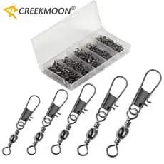 100Pçs/Caixa 5 Tamanho Conector De Pesca Acessórios 4-12# Pino Rolamento Giratório Aço Inoxidável Snap Gancho Isca