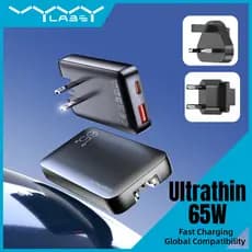 Vyvylabs 65W Ultra-Slim GaN Carregador Dobrável Eua/Ue/Reino Unido Plug USB Tipo C Porta Dupla Carregamento Rápido Para