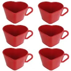 Kit 6 Xícara Café Plástica Lembrancinha Formato Coração Namorados Presente Surpresa Promoção