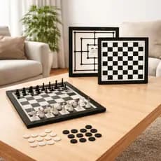 Jogo Xadrez Grande 32x32cm Tabuleiro 3 Em 1 Xadrez Dama Trilha Jogos Clássicos
