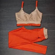 Conjunto Fitness Feminino Canelado Acetinado Top + Legging
