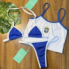 Kit 3 peças do Brasil Cropped Regata e Biquíni Fita