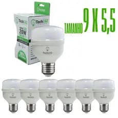 kit 7 Lâmpadas Led Bulbo 20W Branco Frio 6500k Bivolt Alta Potência E27 Econômica Inmetro