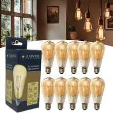 Kit 10 Lâmpadas Filamento Led Âmbar Bivolt 4W Retrô Vintage 2200K Luz Amarela - LUMINARTE