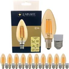Kit 10 Lâmpadas Vela C35 LED 4W 2200K Filamento Led  Âmbar Bivolt Luz Amarela - Luminarte
