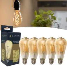 Kit 5 Lâmpadas Filamento Led Âmbar Bivolt 4W Retrô Vintage 2200K Luz Amarela - LUMINARTE