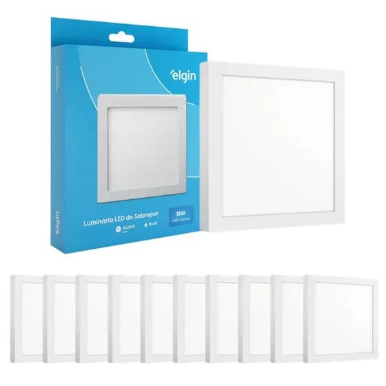 Kit 10 Luminária Painel Plafon Sobrepor Quadrado Led 18w Bivolt ELGIN
