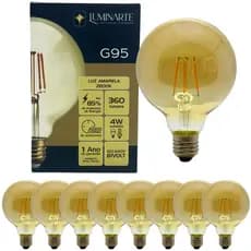 Kit 8 Lâmpadas Filamento Led G95 Âmbar Bivolt 4W 2200K Luminarte Luz Amarela