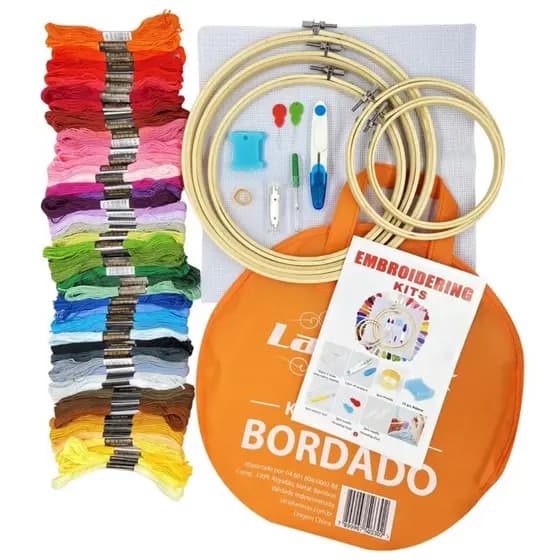 Kit para Bordado Ponto Cruz para Bordar Iniciante Completo + Bolsa