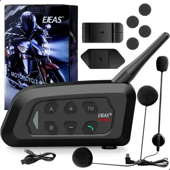 Intercomunicador Capacete Moto Ejeas V4 Plus Fone Bluetooth 1500m Bateria 18hs Conecta Até 4