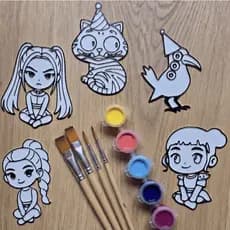 Kit Pintura Infantil Personalizado Lembrancinha | Figura + Tinta + Pincel + Tag | Guerreiras do KPop