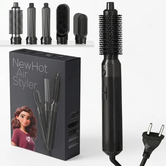 Escova Secadora 5 em 1 Multiuso 220V Premium - Seca Alisa Modela e Penteia Modelador Elétrico Cinza e Preto