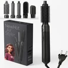 Escova Secadora 5 em 1 Multiuso 220V Premium - Seca Alisa Modela e Penteia Modelador Elétrico Cinza e Preto