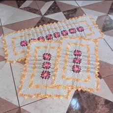 Jogo de Cozinha Flores em Crochê 3 Peças Tapete Passadeira Moda Casa Decoração Sala Quarto Presentes