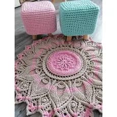 Tapete Mandala Redondo de Crochê Grande para Sala Quarto Artesanal Feito a Mão Toalha Centro de Mesa