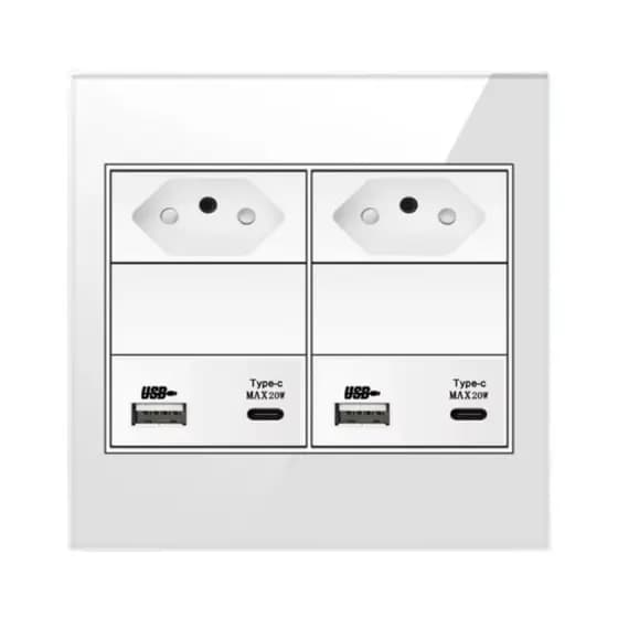 Tomada Dupla Com 2 Usb E Tipo C Turbo Painel De Vidro 4x4