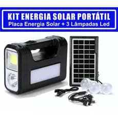 Kit Gerador Energia Solar Bateria Lâmpadas Led Lanterna Placa Solar PowerBank Pescaria Camping