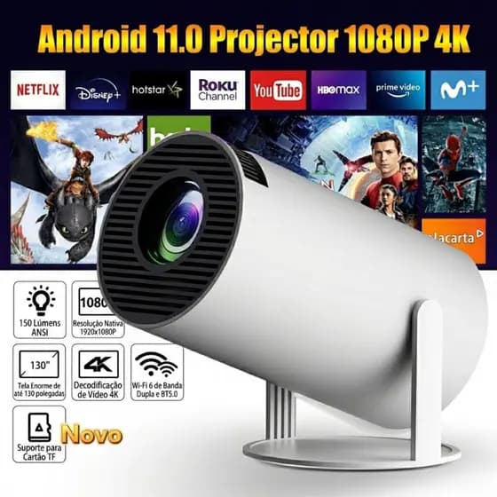 Mini Projetor HY300 4K HD Bluetooth Portátil Android 11 Wifi 5g HDMI