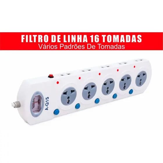 Filtro De Linha Régua Estabilizadora Extensão 16 Tomadas 10ap 3000w Cabo 3Mts Tomadas Internacionais