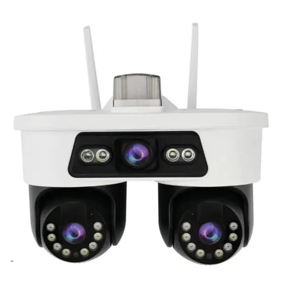 Câmera de Segurança WiFi Externa Lente Tripla PTZ Visão Noturna Reconhecimento Humano Alarme IP66 4K