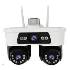 Câmera de Segurança WiFi Externa Lente Tripla PTZ Visão Noturna Reconhecimento Humano Alarme IP66 4K