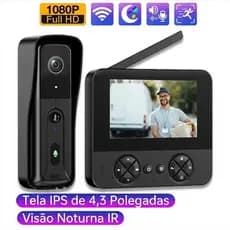 Campainha Com Câmera Vídeo Porteiro Sem Fio Wi-Fi Tela 4.3 Áudio Vídeo HD Visão Noturna