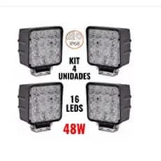 Farol De Milha Led 48w - 6400 lumens super forte  - Quadrado - 16 Leds Universal - o par    3740