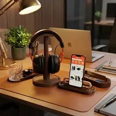 Kit Organizador de Mesa 5 em 1 — Porta Canetas, Suporte para Celular, Porta Copo, Porta Óculos e Suporte para Headphone