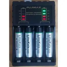 Carregador de Pilhas Pujimax para Pilhas Pequena e Palito tipo AA e AAA Acompanha 4 Pilhas Palito AAA Liitokala 900 mAh