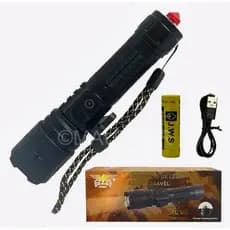 Lanterna Tática JWS Led Cree Xml V3 Recarregável Preto JY-A14 Luz Branca Alta Potência Laser