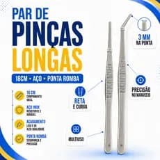 Par de Pinças De Aço 18cm Grande Longa Reta e Curva Ponta Romba Multiuso