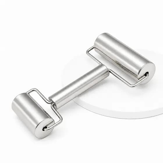 Rolo Para Massa Rolo Duplo De Inox Para Abrir Laminar Massas Discos Sobremesas Mil Folhas 18cm